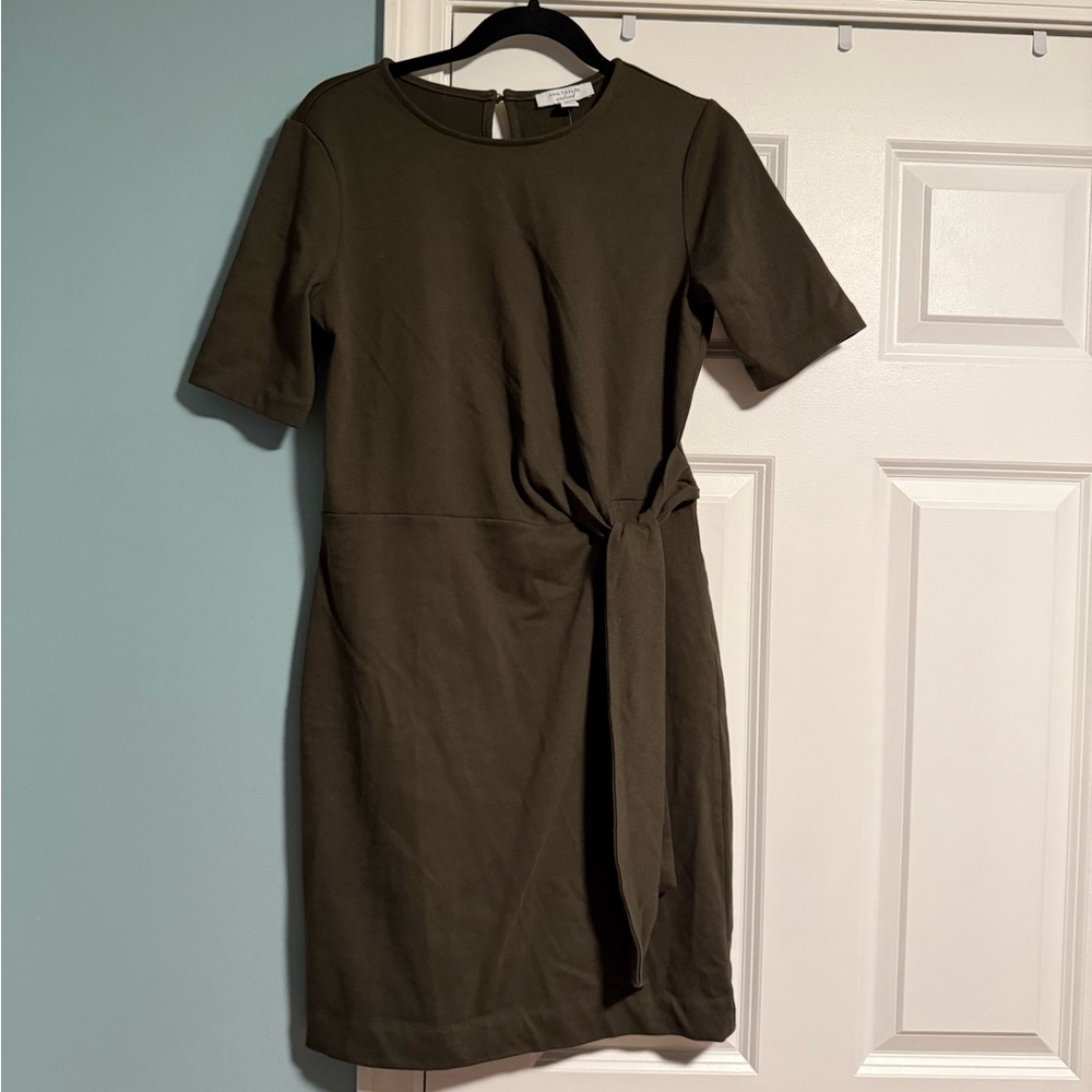 Ann Taylor Olive Green Tie-Waist Mini Dress